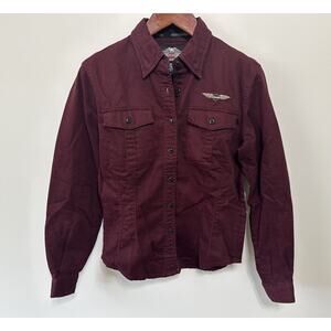Women’s Harley‎ Davidson Shirt Button Up Down Maroon Embroidered Button Shirt M